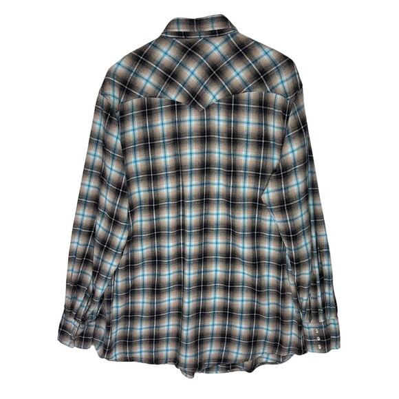 WRANGLER Wrancher Men’s Brown Plaid Snap Front Long Sleeve Flannel XL - Picture 3 of 3